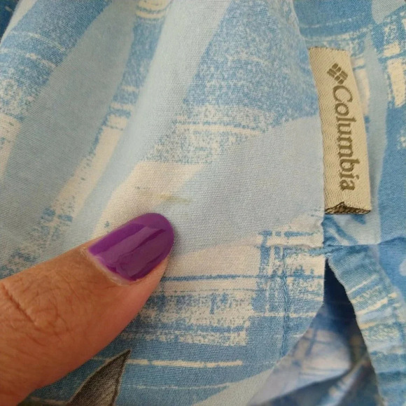 Columbia River Lodge Vented Button Down Shirt Fishing Print Men Size XL Blue - Picture 10 of 11